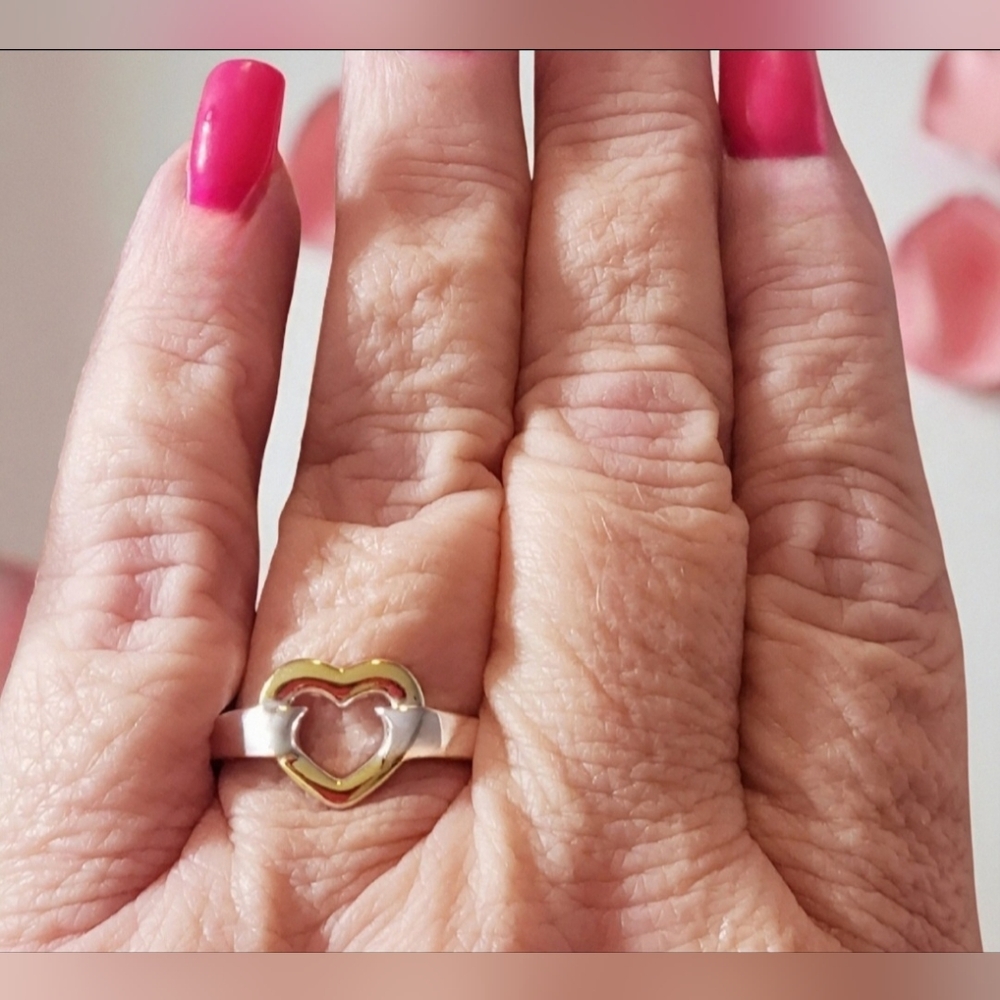 Sterling Silver Gold Heart Ring Womens Jewelry